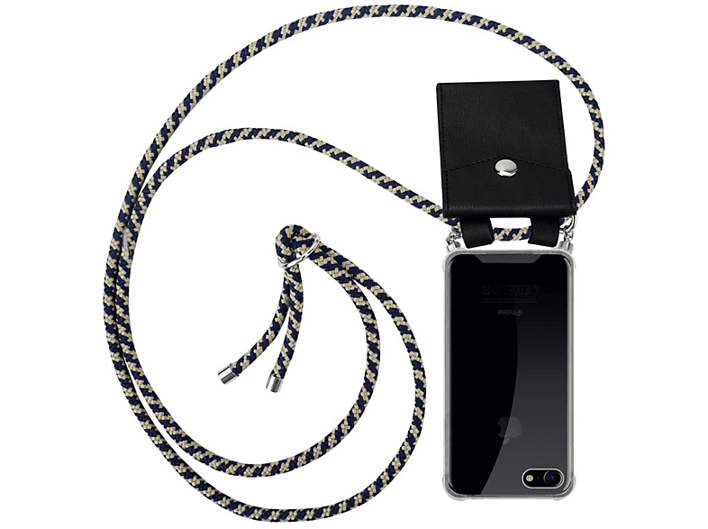 CADORABO Handy / Backcover, Hülle, Band Kette DUNKELBLAU und Ringen, Apple, Kordel / GELB abnehmbarer 8 mit / 7S Silber SE iPhone 2020, 7