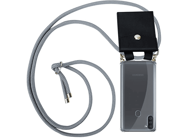 CADORABO Handy Kette mit Kordel A11 Band M11, GRAU Hülle, / SILBER Ringen, Galaxy Backcover, Gold und Samsung, abnehmbarer