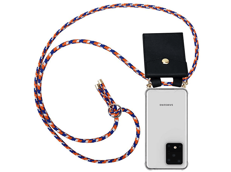 CADORABO Handy Kette Ringen, mit Hülle, Band Backcover, S20 Kordel abnehmbarer WEIß Galaxy Samsung, ORANGE und Gold BLAU ULTRA