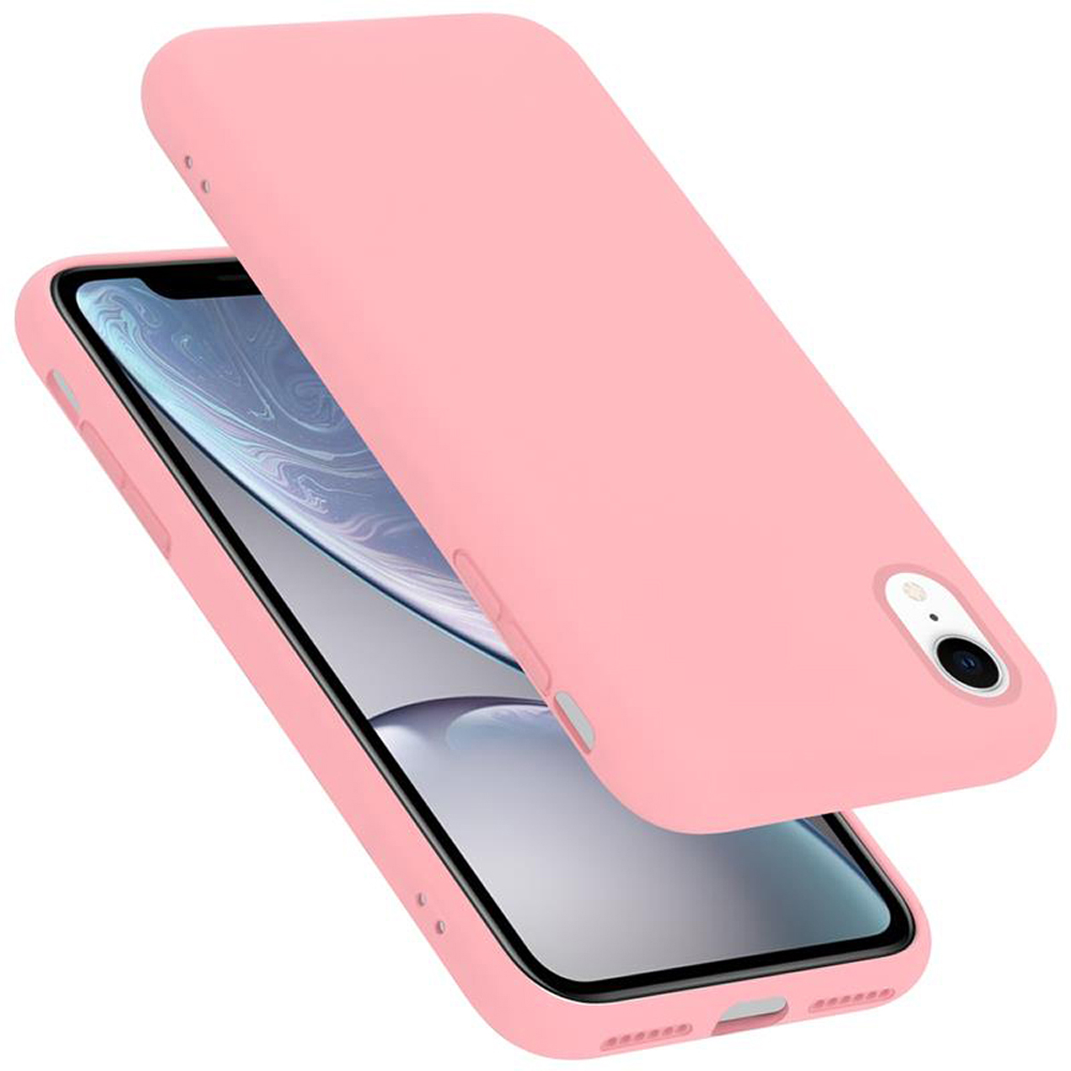 Rosa Handyhülle mit Telefon. Die Hülle ist leicht erhöht.