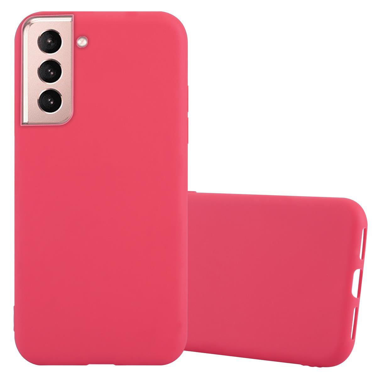 Custodia per telefono rossa con retro rosso e telefono con display luminoso.