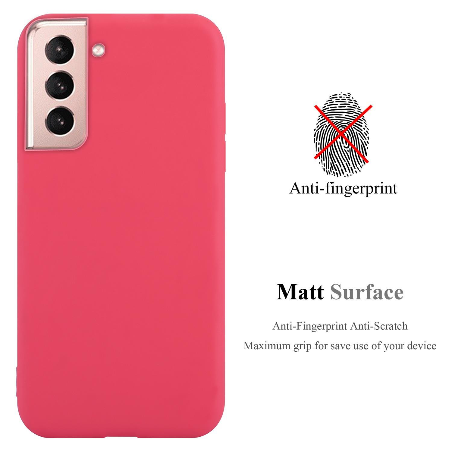 Custodia per telefono rossa, con il testo 'Matt Surface'. Scritto anti-impronta e antigraffio.