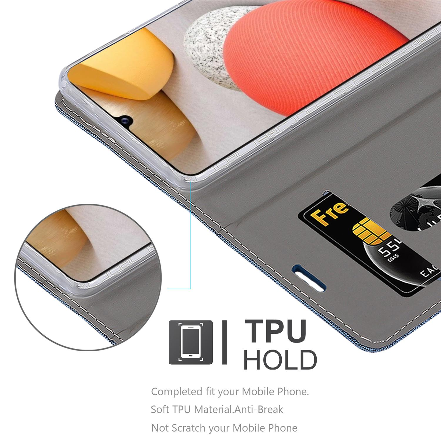 Una custodia per telefono con un telefono all'interno, che evidenzia la funzione di tenuta in TPU e il materiale antigraffio.