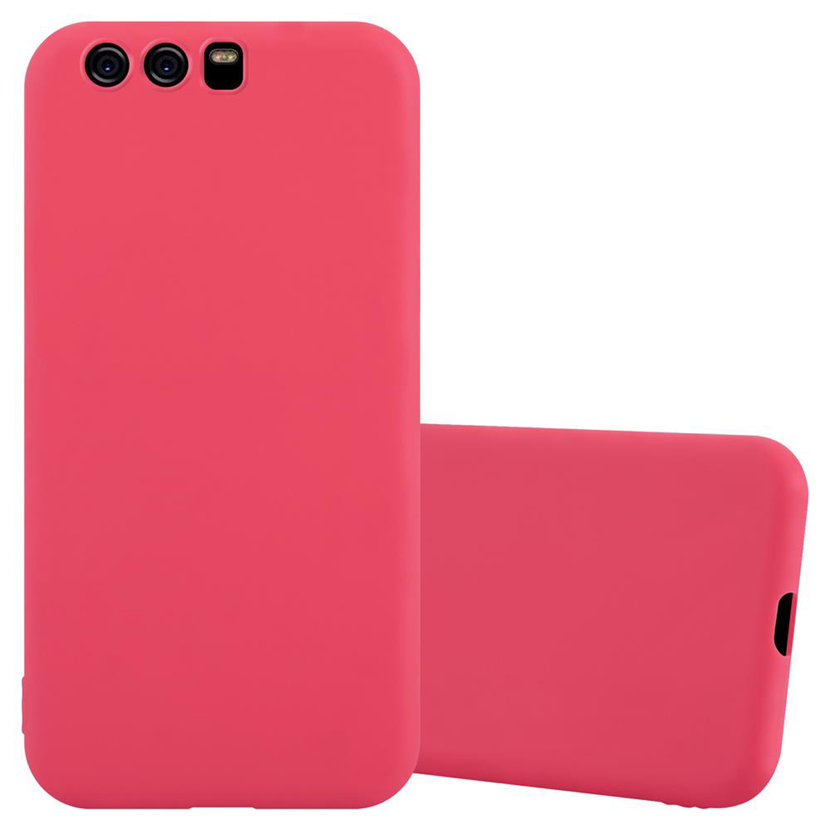 Dos fundas rojas para teléfono, una con la cámara visible.