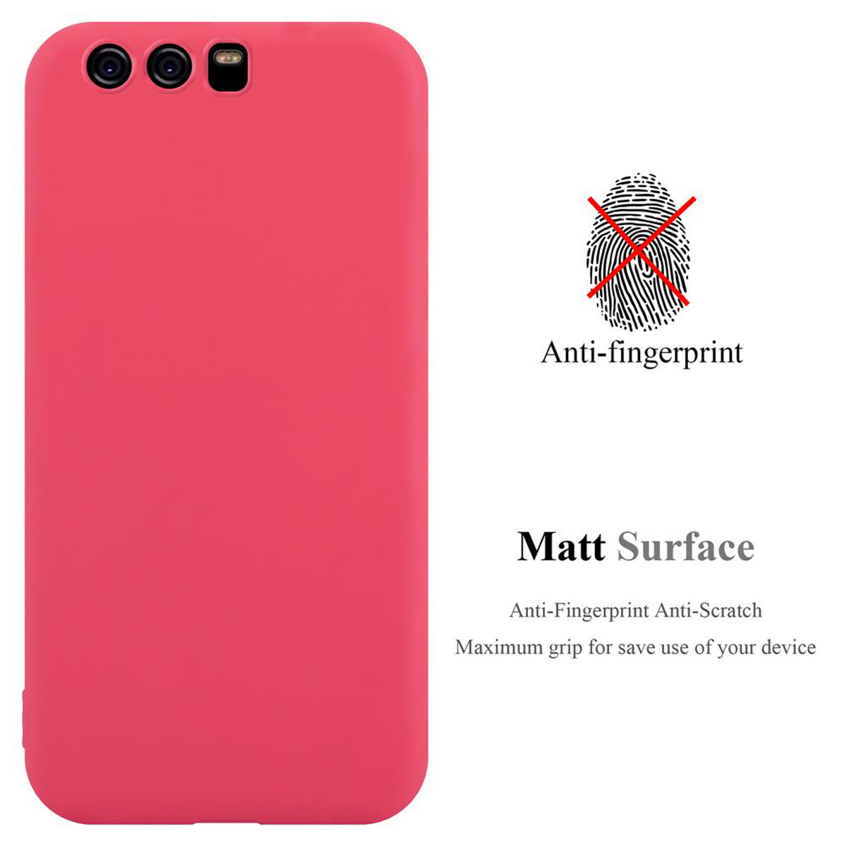 Funda rosa para teléfono. Antihuellas y superficie mate. Fondo blanco.