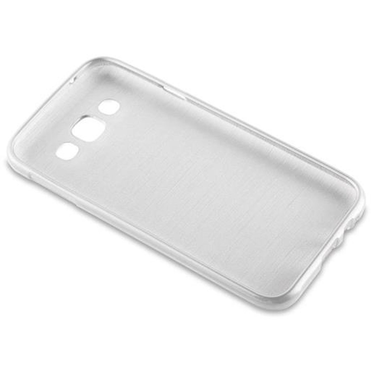 Custodia trasparente per telefono con ritagli per fotocamera e altre funzioni del telefono.