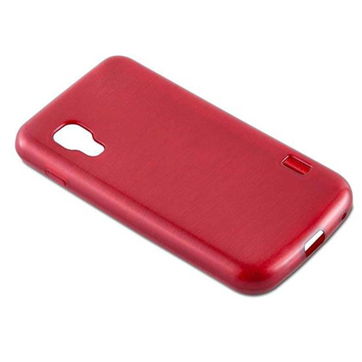 Una funda de teléfono roja. Es de un color rojo sólido y brillante. La funda está sobre un fondo blanco.