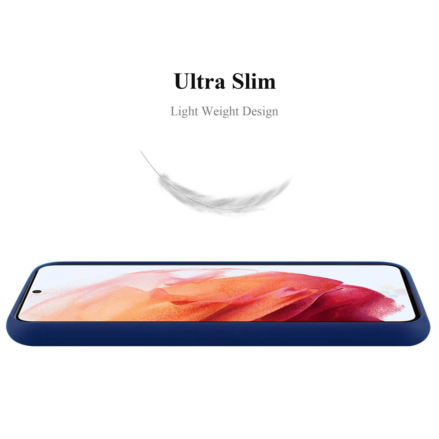 Una custodia per telefono blu scuro con grafica a piuma e design leggero.