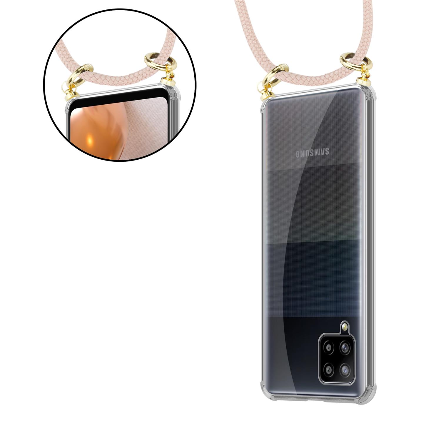 CADORABO Handy Kette mit Gold Galaxy PERLIG Band 4G, A42 und Ringen, Backcover, ROSÉGOLD Kordel Samsung, abnehmbarer Hülle