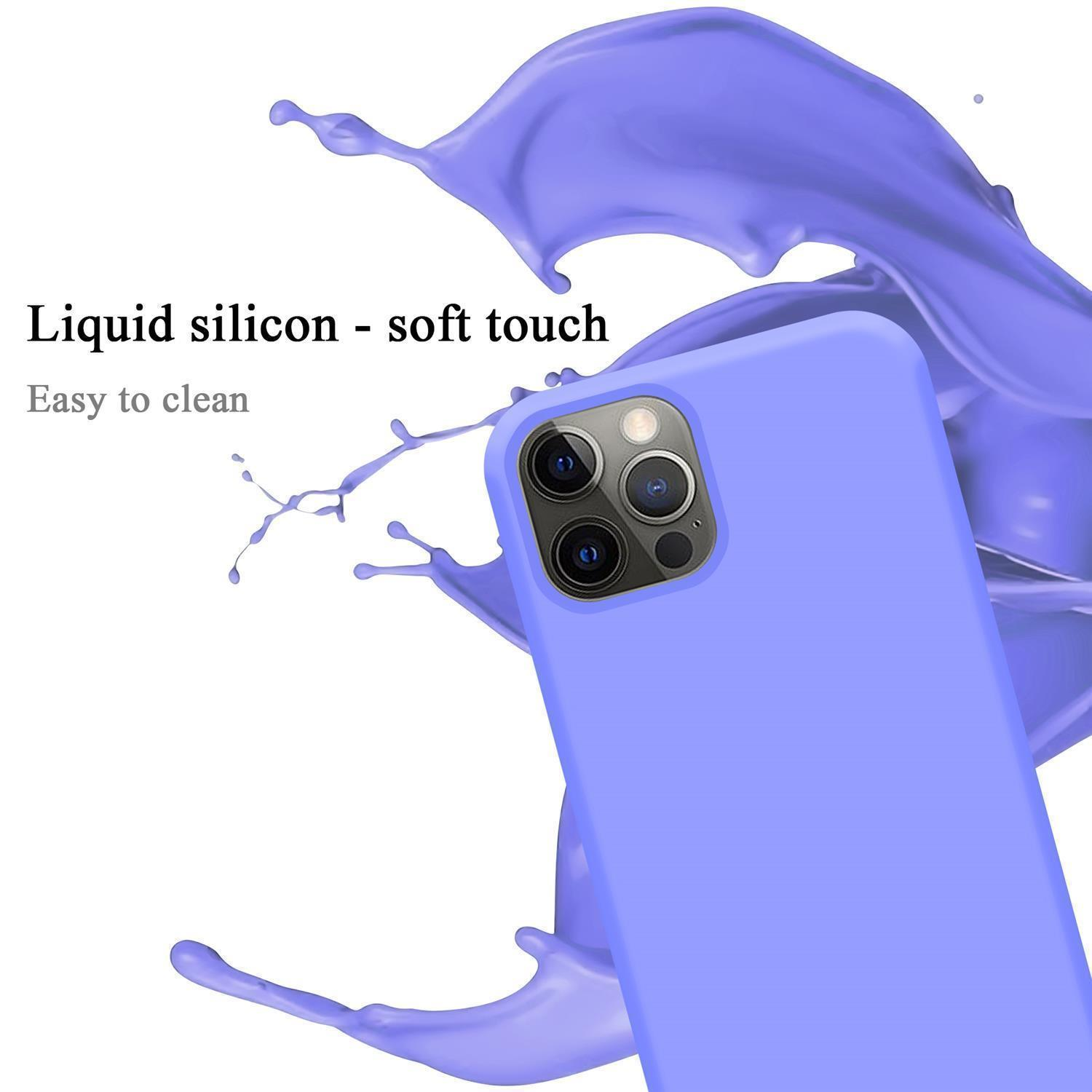 Lila Handyhülle mit Spritzer, Text 'Flüssigsilikon - weiche Haptik'. Weißer Hintergrund.