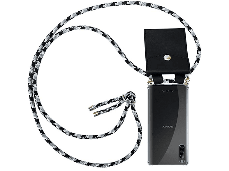 CADORABO Handy Kette Sony, Ringen, Backcover, Xperia Band abnehmbarer SCHWARZ Kordel Hülle, und CAMOUFLAGE L4, mit Gold