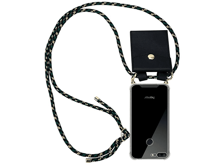 CADORABO Handy Kette mit Gold Ringen, Kordel Band und abnehmbarer Hülle, Backcover, Honor, 9 LITE, CAMOUFLAGE