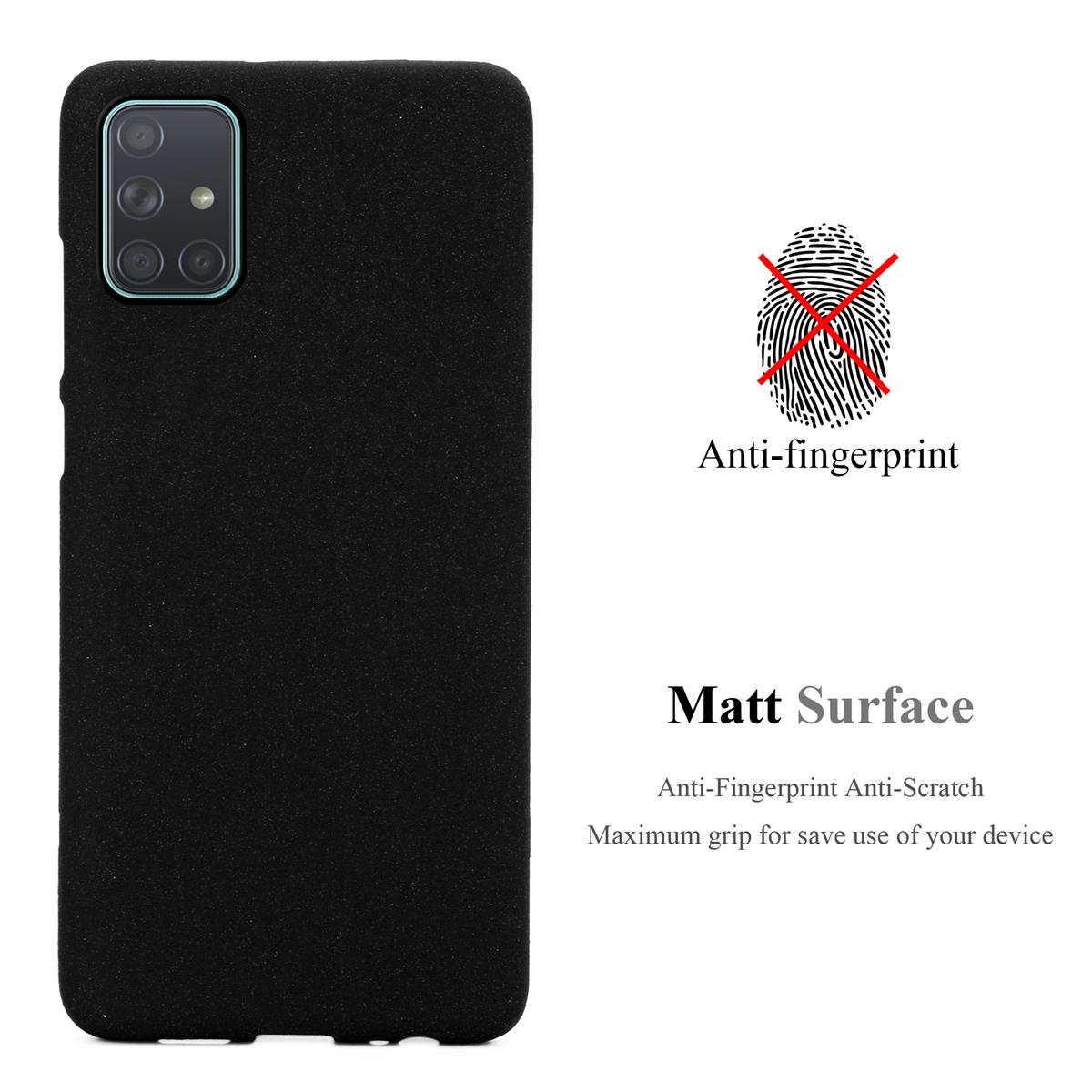Custodia per telefono nera. Testo: Anti-impronta, Superficie opaca. Anti-impronta Anti-graffio.