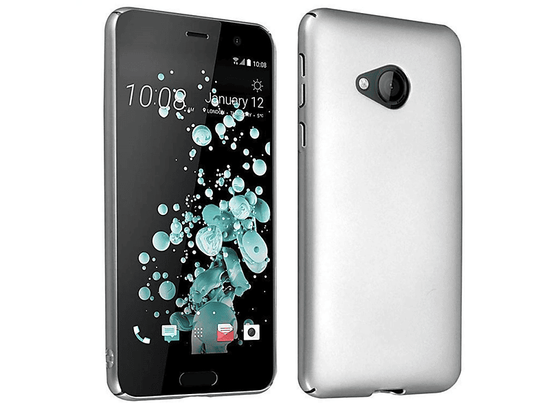 CADORABO Hülle im Hard Case Backcover, Matt PLAY, U METALL Metall SILBER Style, HTC