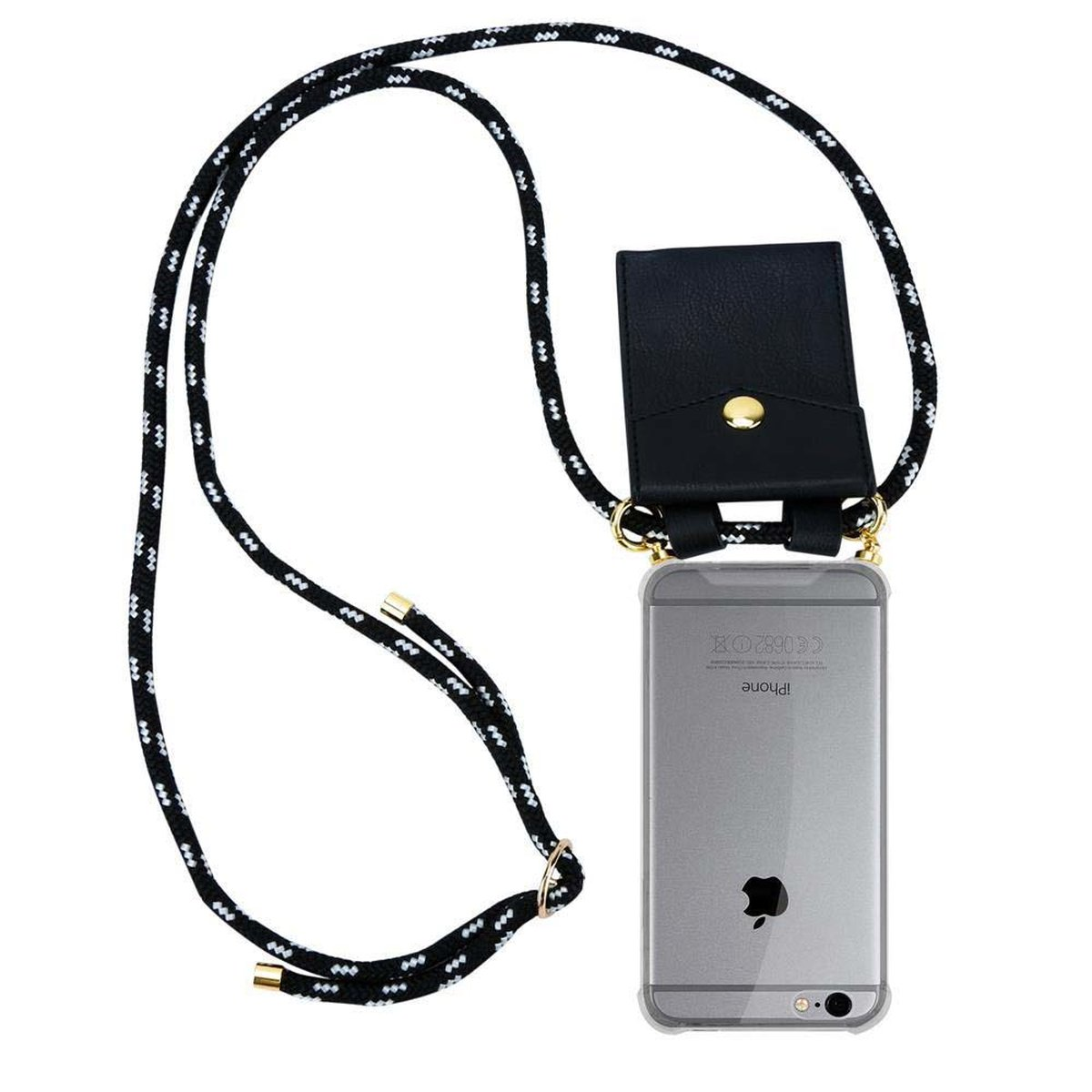 Kordel CADORABO SILBER abnehmbarer Hülle, mit SCHWARZ Apple, und iPhone PLUS 6 Gold Handy Band PLUS, / Ringen, Backcover, Kette 6S