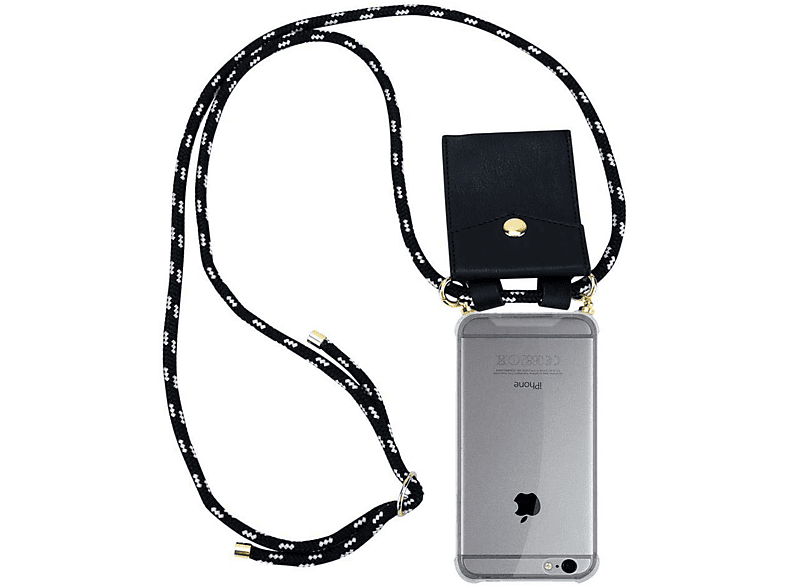 CADORABO Handy SILBER Apple, Band abnehmbarer Gold Kette 6 und Hülle, Kordel iPhone Backcover, 6S, SCHWARZ Ringen, mit 