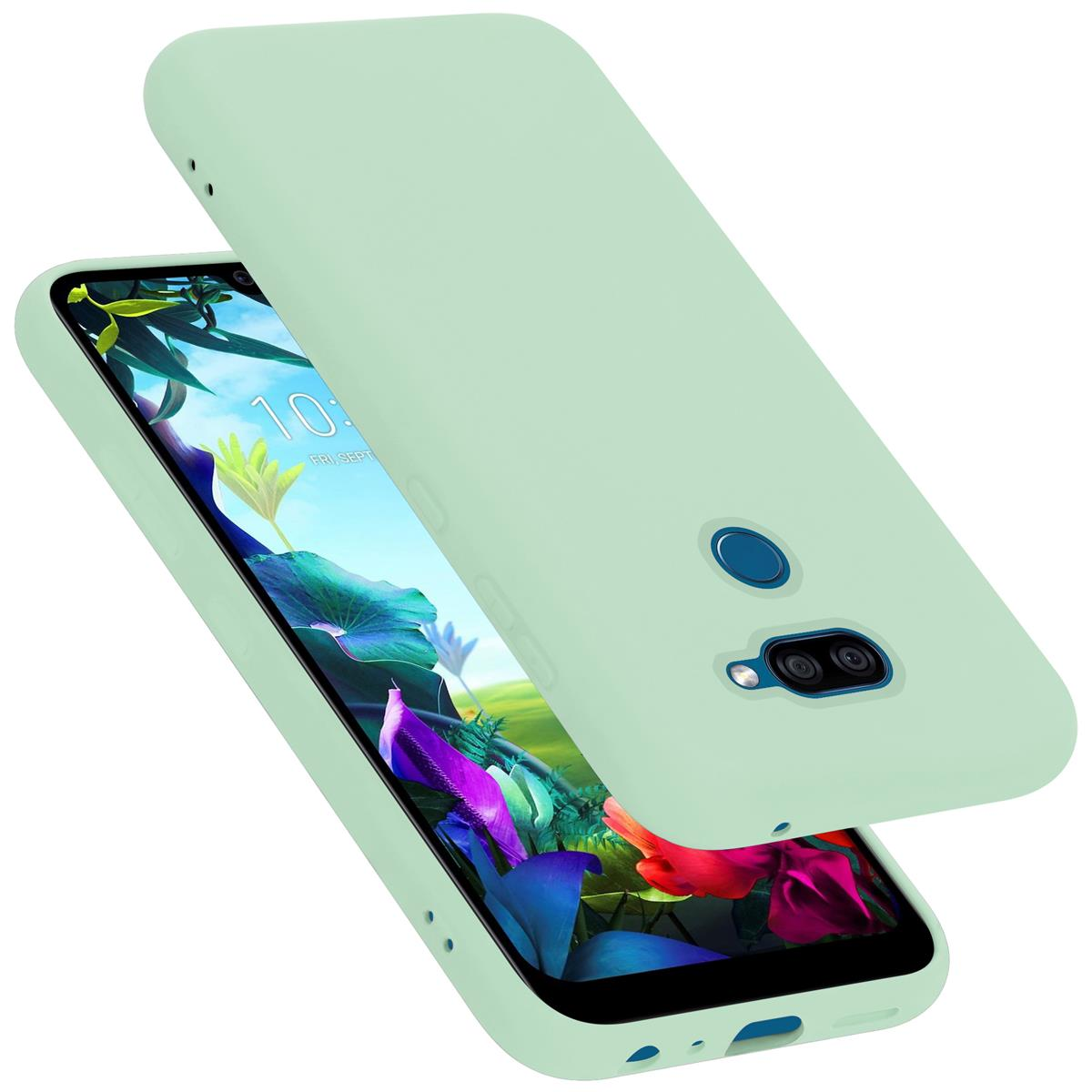 Eine hellgrüne Handyhülle mit einem Telefon darin.
