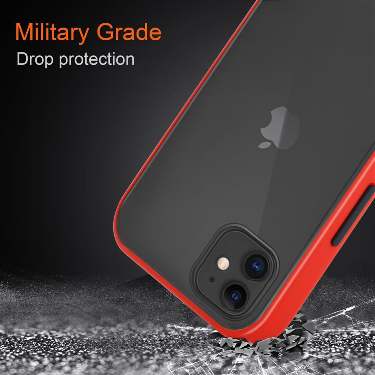 Schwarze Apple, Rückseite, Schutzhülle mit - Silikon Innenseite iPhone Matt und Hülle 11, CADORABO Hybrid Rot matter Tasten Backcover, Kunststoff TPU