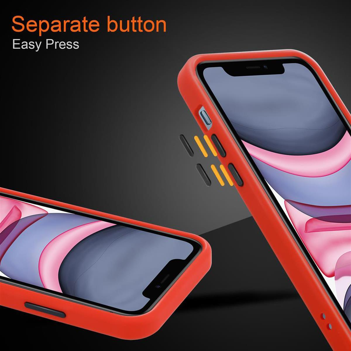 Schutzhülle Backcover, mit CADORABO Hülle Tasten 11, Kunststoff - und Rot matter Innenseite Matt Silikon Hybrid TPU Schwarze iPhone Apple, Rückseite,