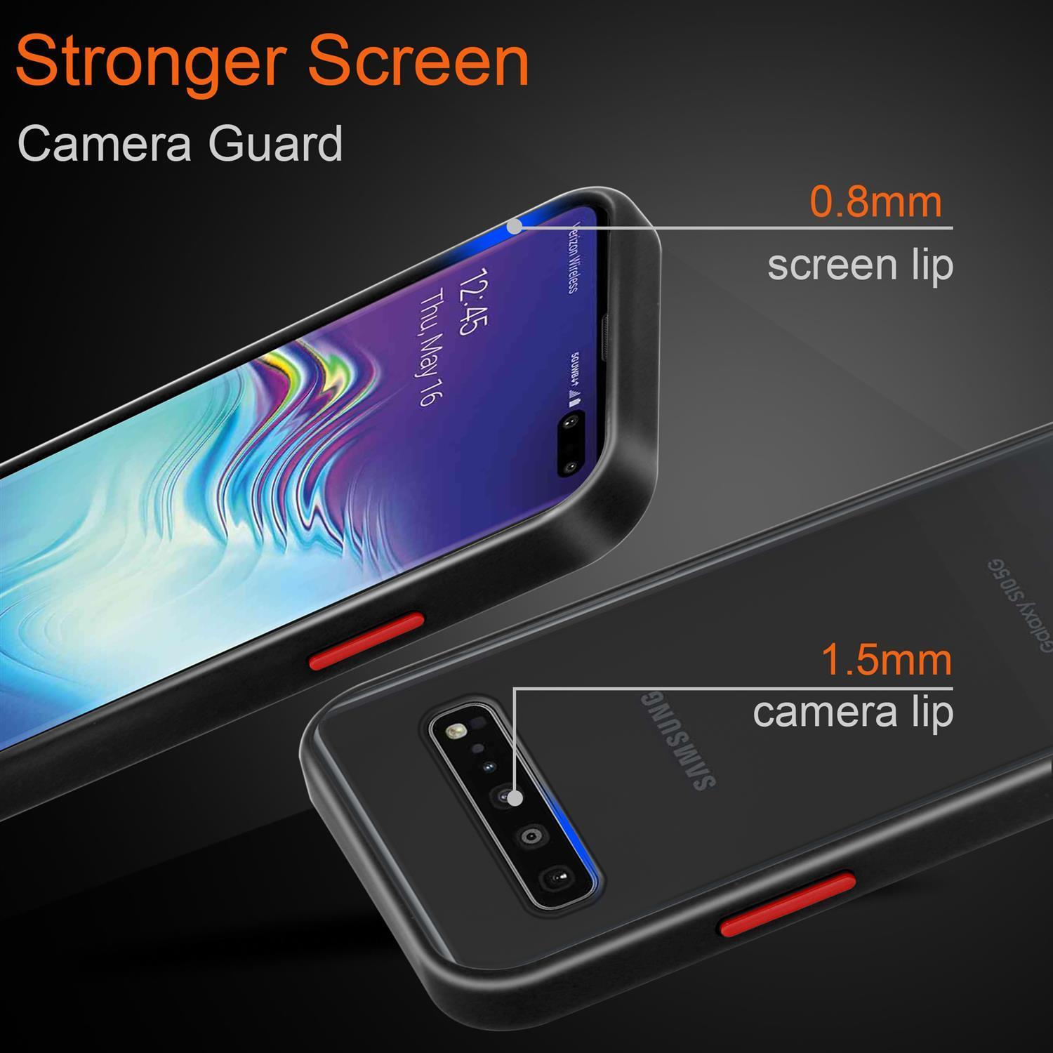 CADORABO Hülle Hybrid Schutzhülle mit Backcover, und Matt S10 matter Rote Tasten - TPU Innenseite Rückseite, Galaxy Silikon Samsung, Schwarz Kunststoff 5G