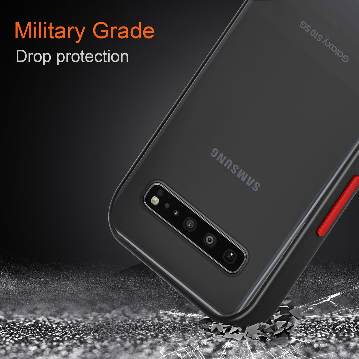 CADORABO Hülle Hybrid Schutzhülle mit S10 Schwarz 5G, Samsung, - Galaxy matter Backcover, Matt Innenseite Silikon Tasten TPU Rückseite, Rote und Kunststoff