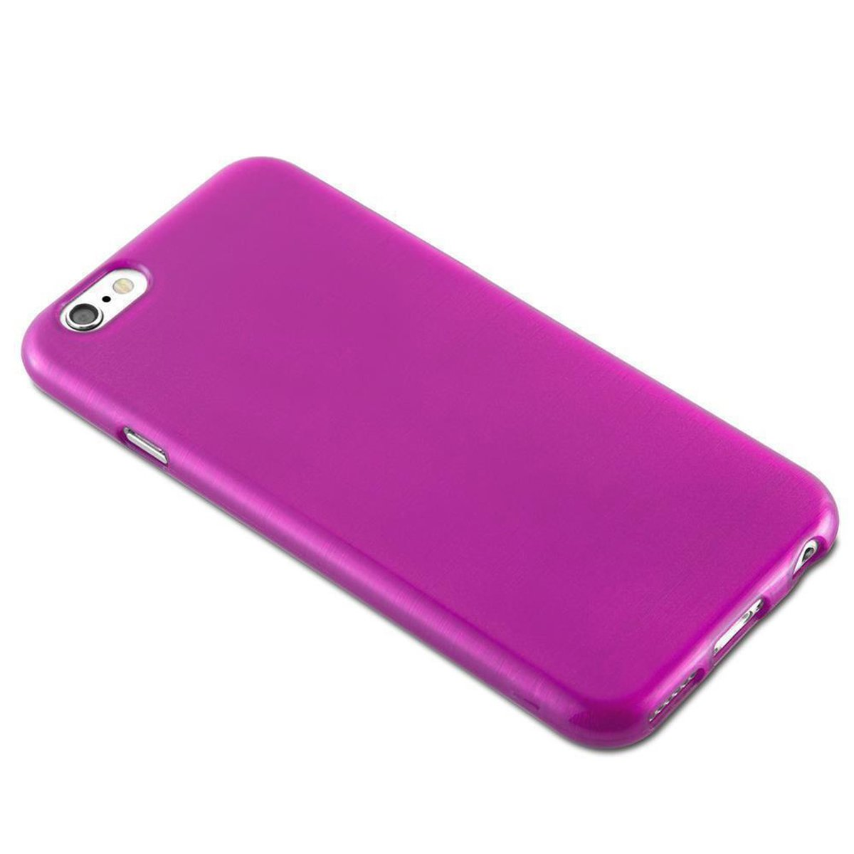 Una funda de teléfono fucsia desde un ángulo.