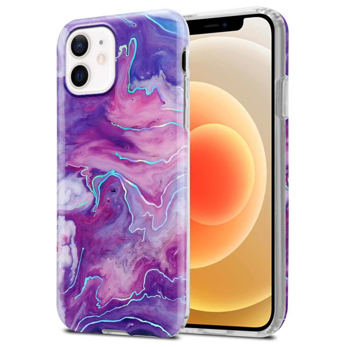 Una custodia per telefono con un design colorato. Il telefono è all'interno della custodia.