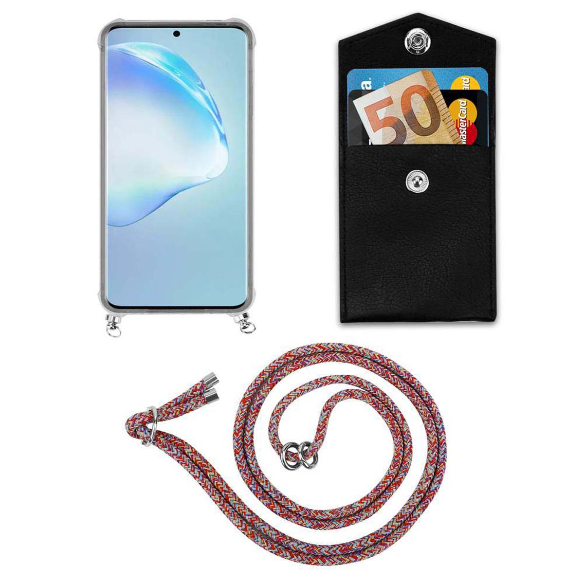 CADORABO Handy Kette Kordel Ringen, Galaxy Backcover, S20 PARROT Samsung, Band abnehmbarer Silber und Hülle, mit PLUS, COLORFUL