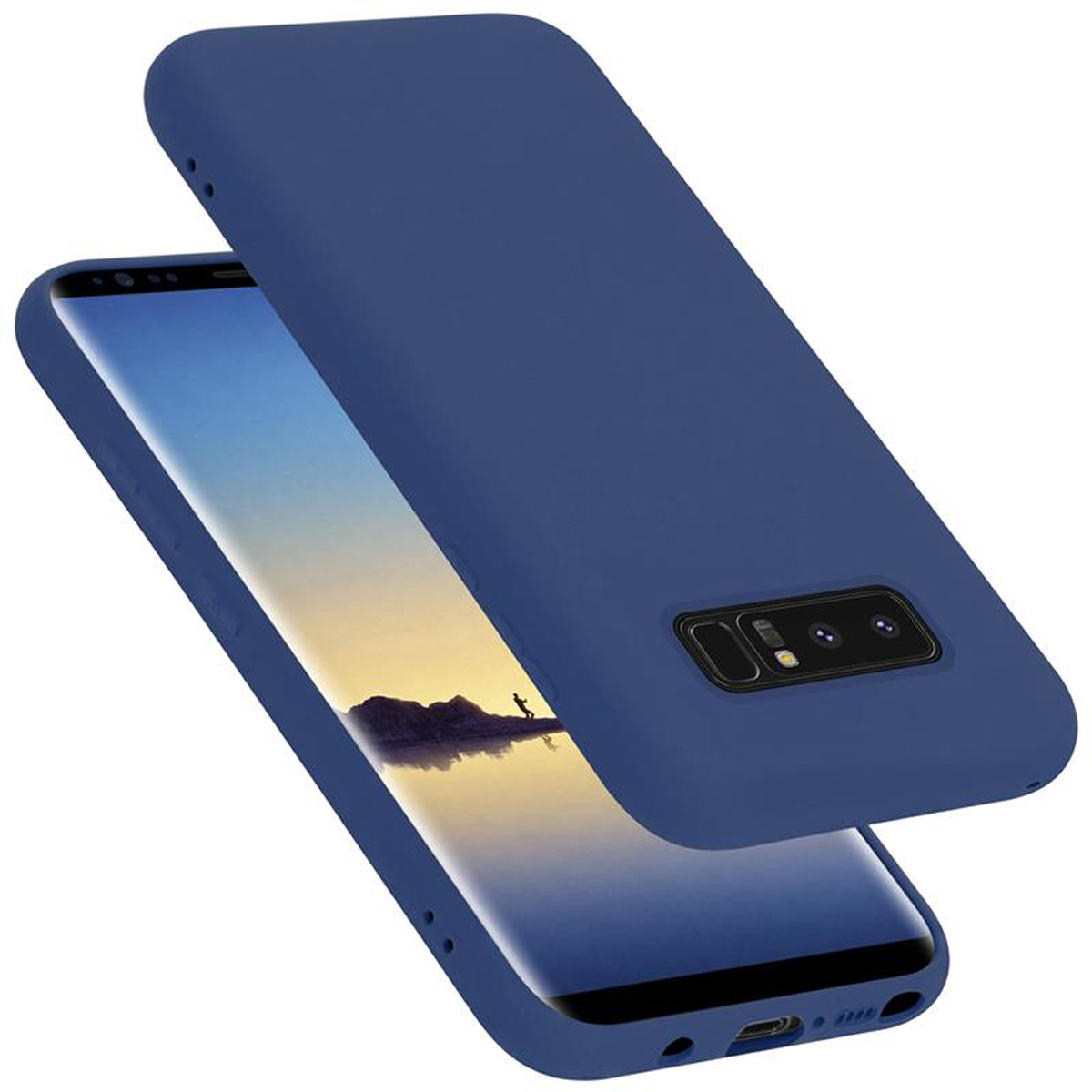 CADORABO Hülle im Liquid Silicone LIQUID Backcover, Style, Samsung, 8, BLAU Galaxy Case NOTE