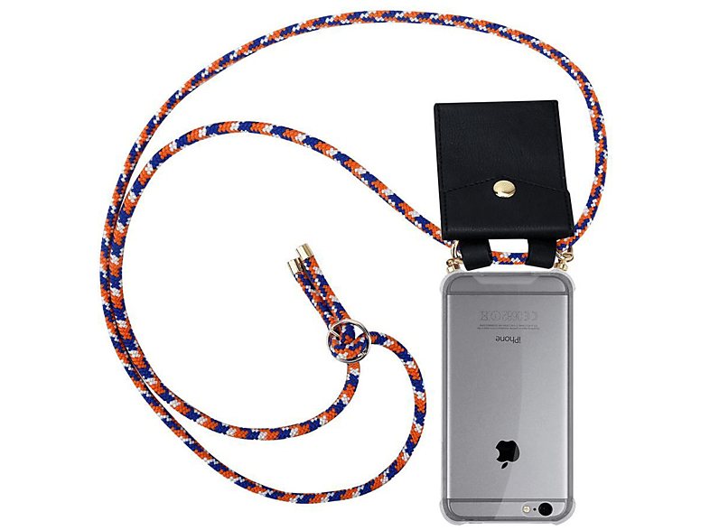 CADORABO Handy Kette mit Hülle, Backcover, 6S / BLAU WEIß 6 Band abnehmbarer ORANGE PLUS iPhone Apple, Gold PLUS, Ringen, Kordel und