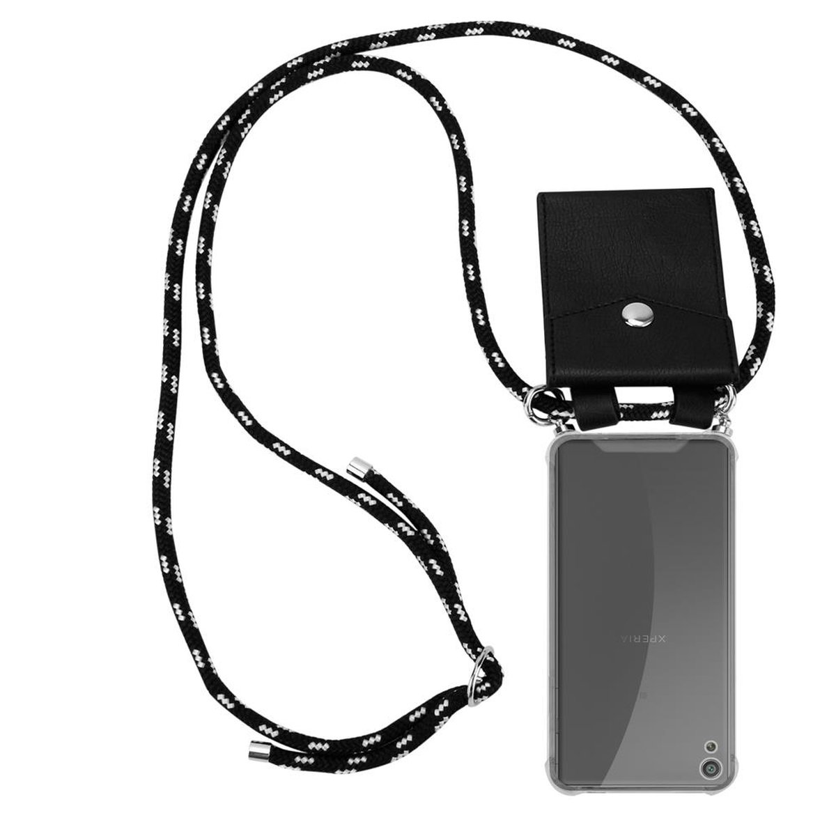 Ringen, SCHWARZ Handy Sony, Kette Band Xperia CADORABO Silber Kordel Hülle, abnehmbarer und XA, mit SILBER Backcover,