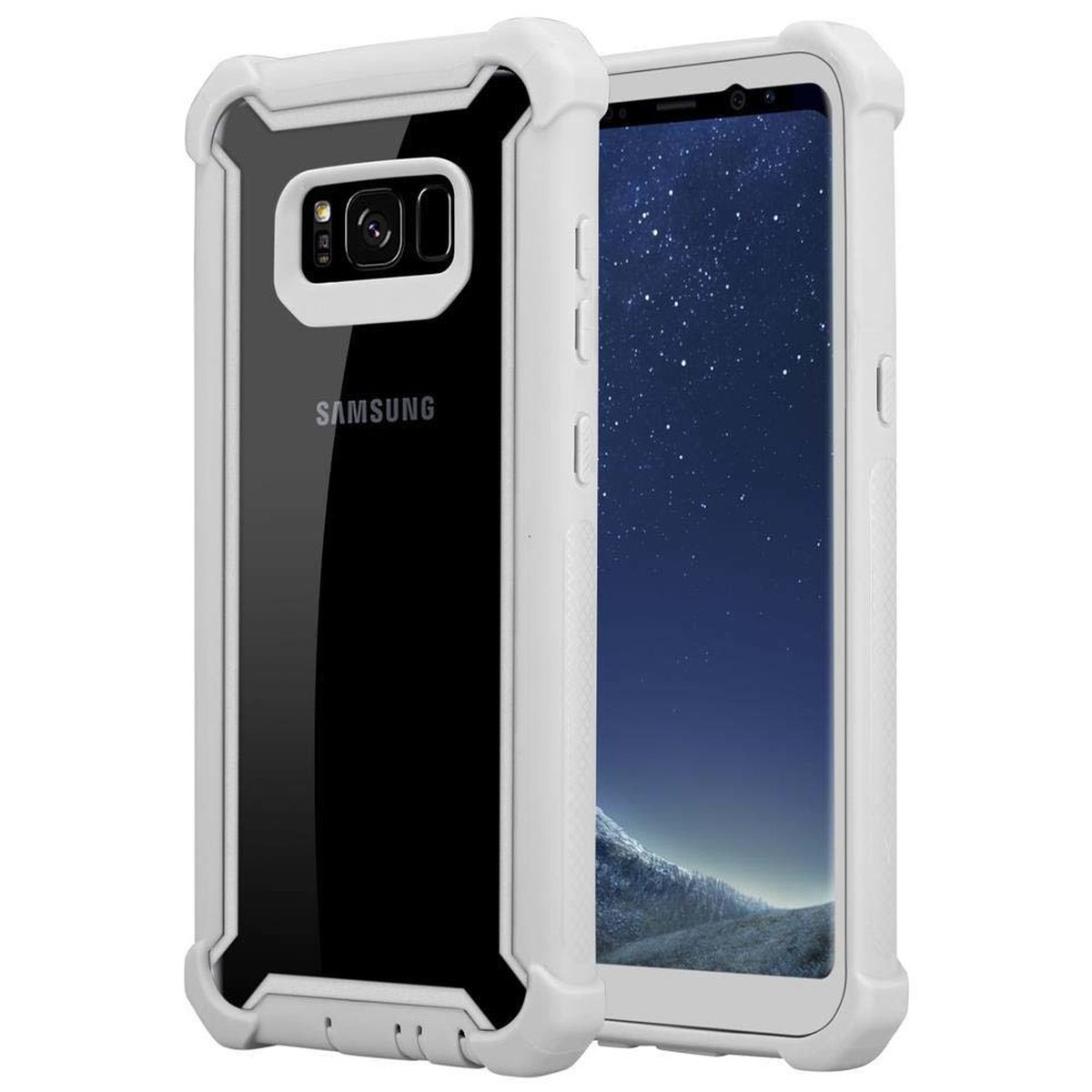 Galaxy Hybrid S8, Backcover, Hülle Samsung, GRAU BIRKEN 2-in-1 Schutz, CADORABO