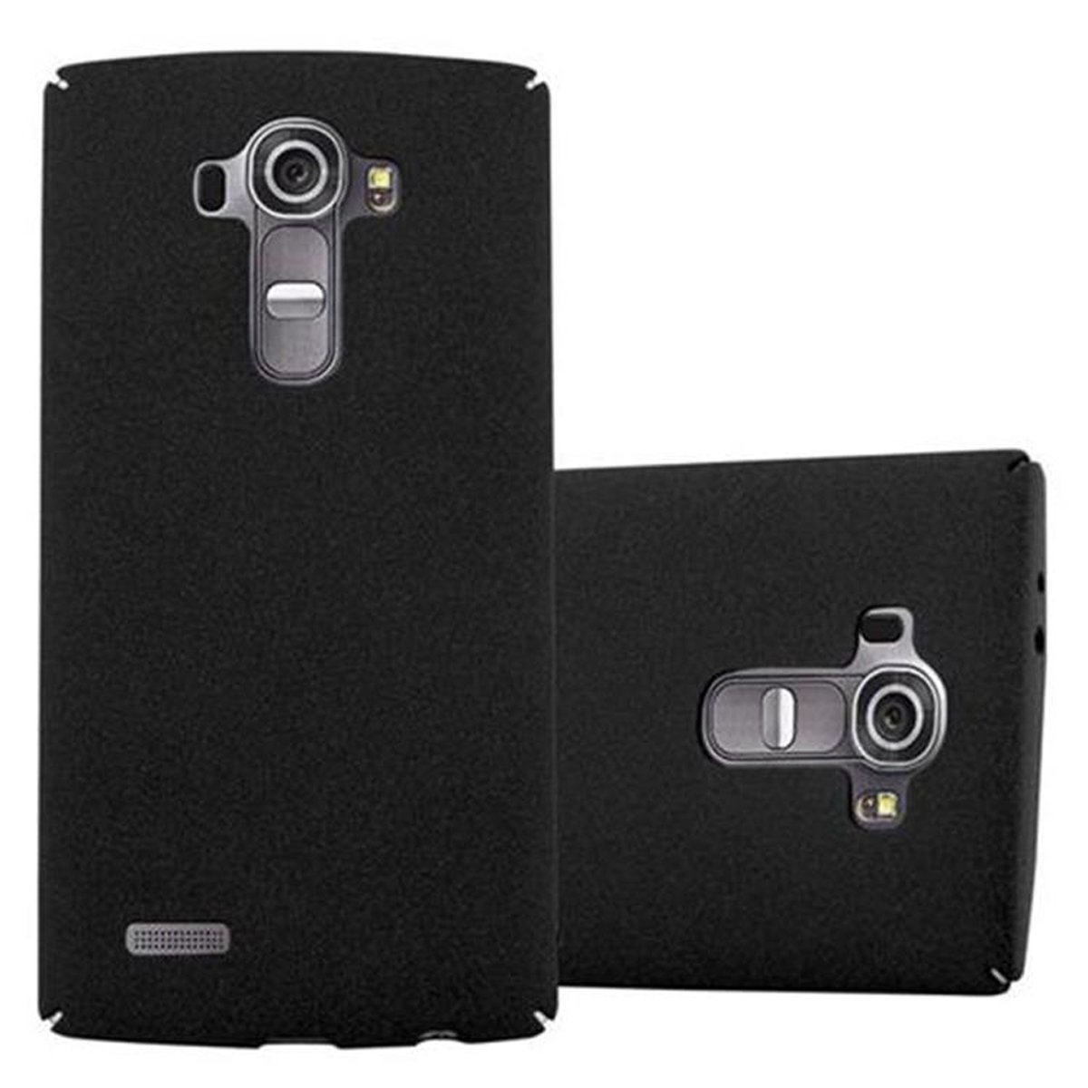 Dos fundas negras para teléfono. Una vertical, otra con cámara trasera.