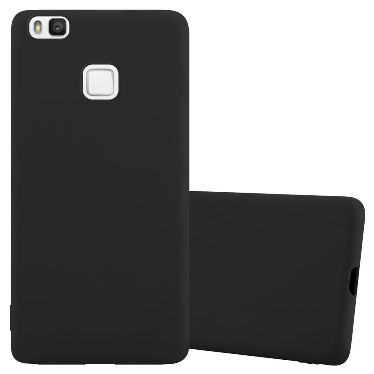 Dos fundas negras para teléfono. Fondo blanco.
