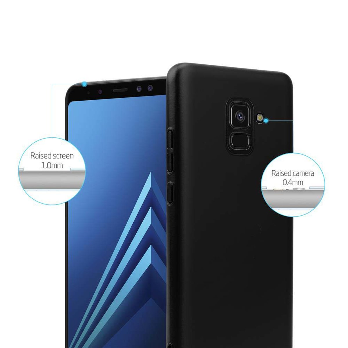 Case Matt A8 SCHWARZ Galaxy 2018, Backcover, Hard Samsung, Metall Hülle METALL Style, im CADORABO