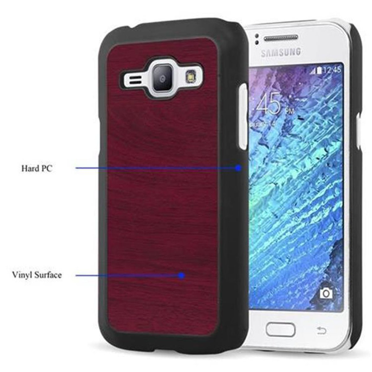 CADORABO Hülle Hard Case Samsung, 2015, ROT Woody Backcover, WOODY J1 Galaxy Style