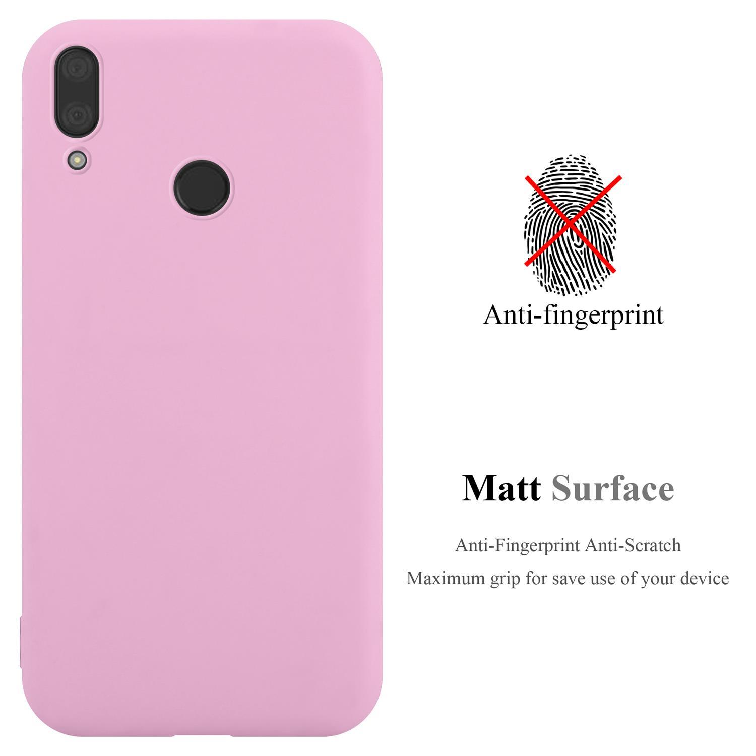 Rosa Handyhülle mit Anti-Fingerprint und mattem Oberflächentest. Kamera und Kreis.