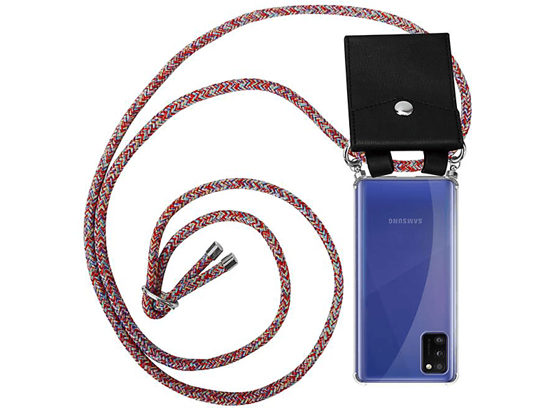CADORABO Handy Kette mit Silber Ringen, Kordel Band und abnehmbarer Hülle, Backcover, Samsung, Galaxy A41, COLORFUL PARROT