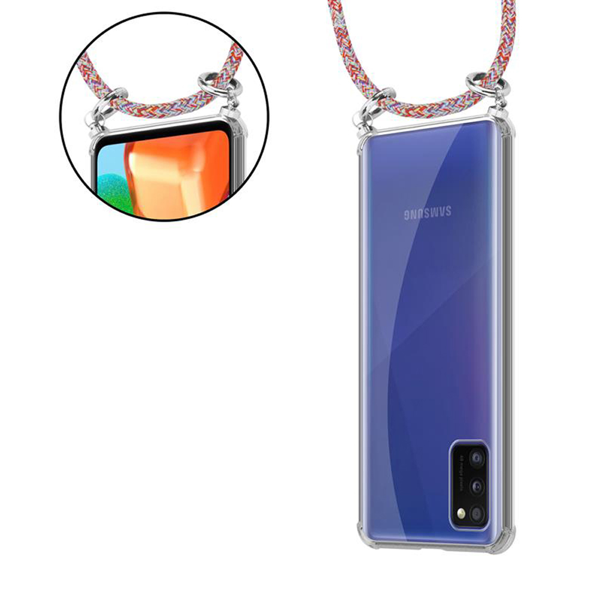 mit A41, Hülle, Samsung, Band und COLORFUL Silber Galaxy Handy Kette PARROT Kordel Ringen, Backcover, abnehmbarer CADORABO