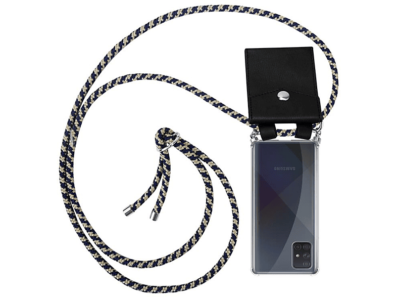 Silber Galaxy abnehmbarer Handy DUNKELBLAU Backcover, Hülle, GELB Kordel Ringen, mit und A51 CADORABO Kette Band 5G, Samsung,
