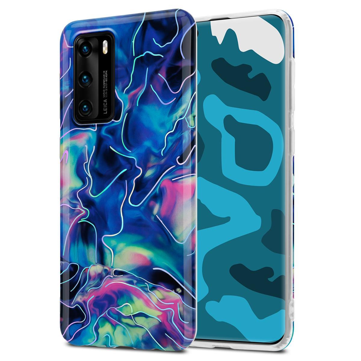 Backcover, 17 Blau Marmor, Bunter TPU IMD Hülle P40, No. Huawei, Marmor Pink CADORABO