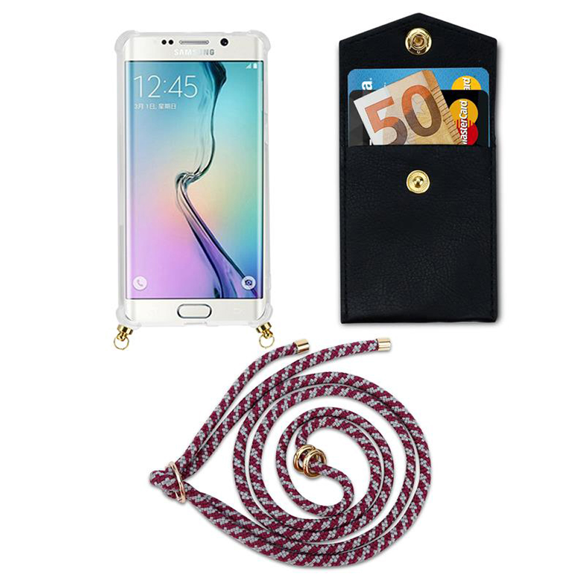 Backcover, ROT S6, Ringen, Band Gold Galaxy Samsung, Handy Kordel Kette WEIß und Hülle, mit CADORABO abnehmbarer