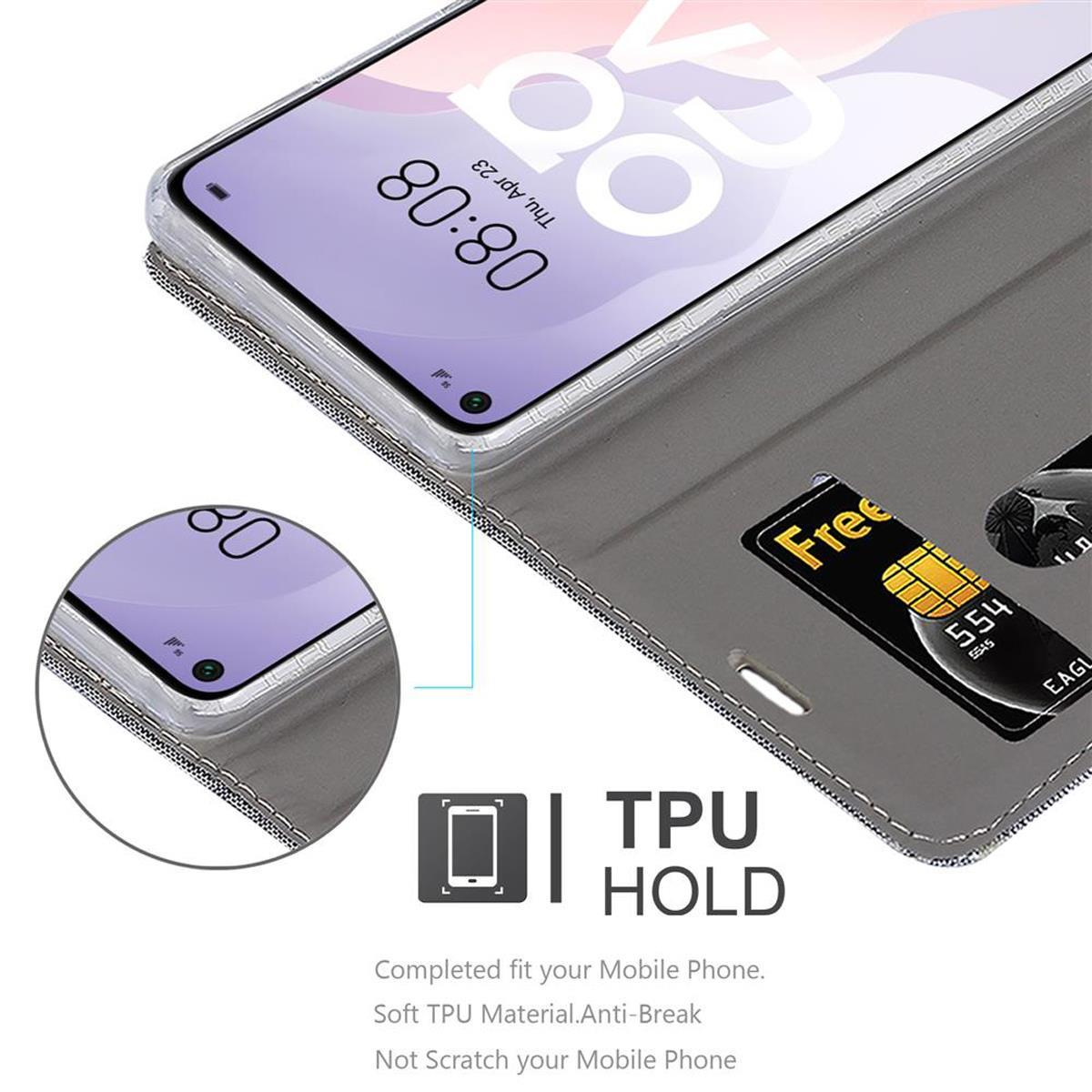 Telefono, un portafoglio con carta e testo che dice 'TPU HOLD'.