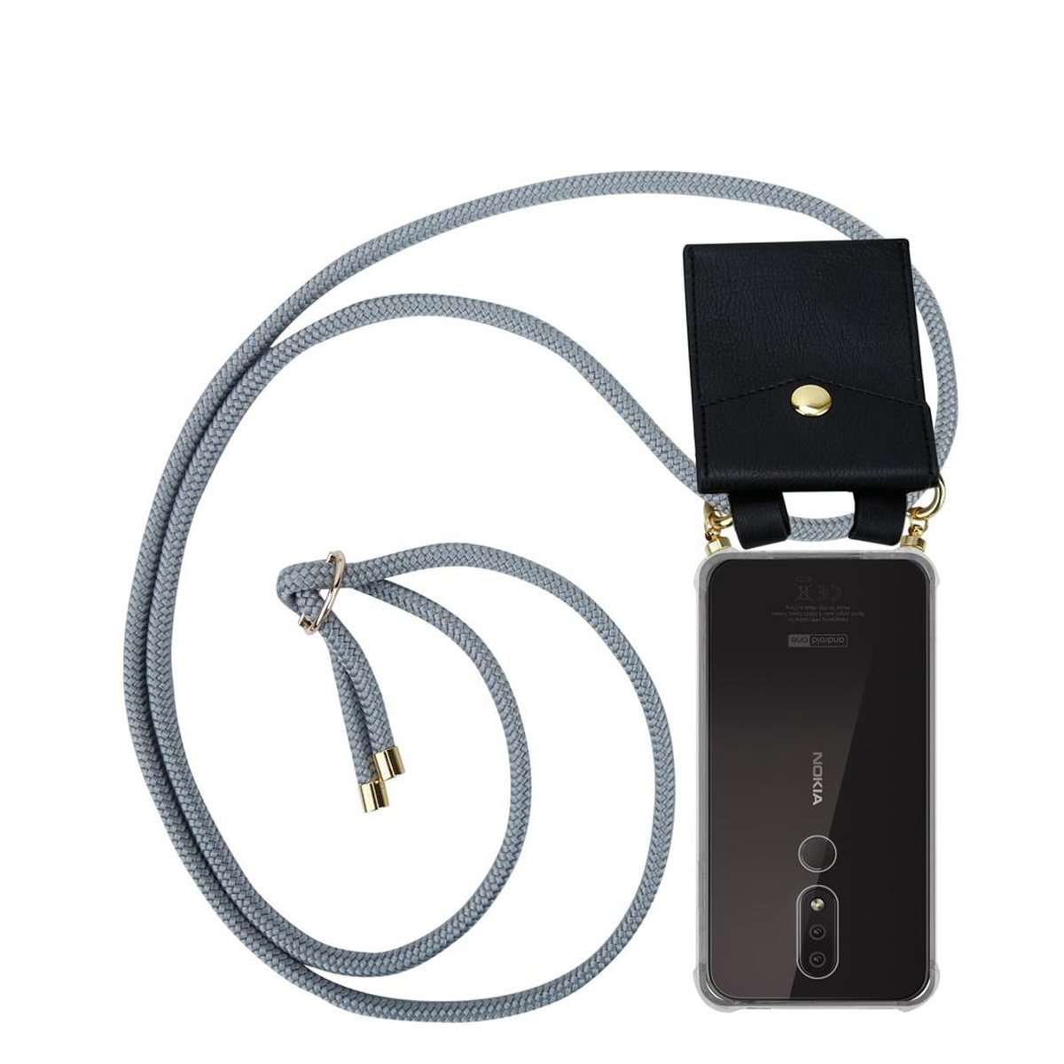 CADORABO Handy Kette mit Gold Hülle, GRAU und SILBER Band 4.2, Ringen, Nokia, Backcover, Kordel abnehmbarer
