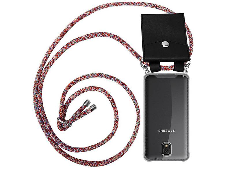 CADORABO Handy Kette mit Silber Ringen, Kordel Band und abnehmbarer Hülle, Backcover, Samsung, Galaxy NOTE 3, COLORFUL PARROT
