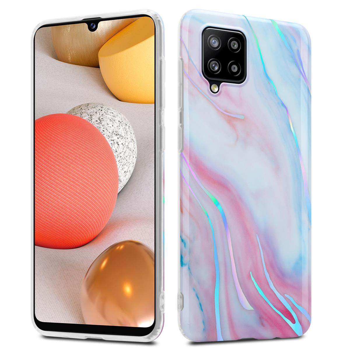 Due telefoni, uno in una custodia con un design marmorizzato, l'altro che mostra uno schermo.