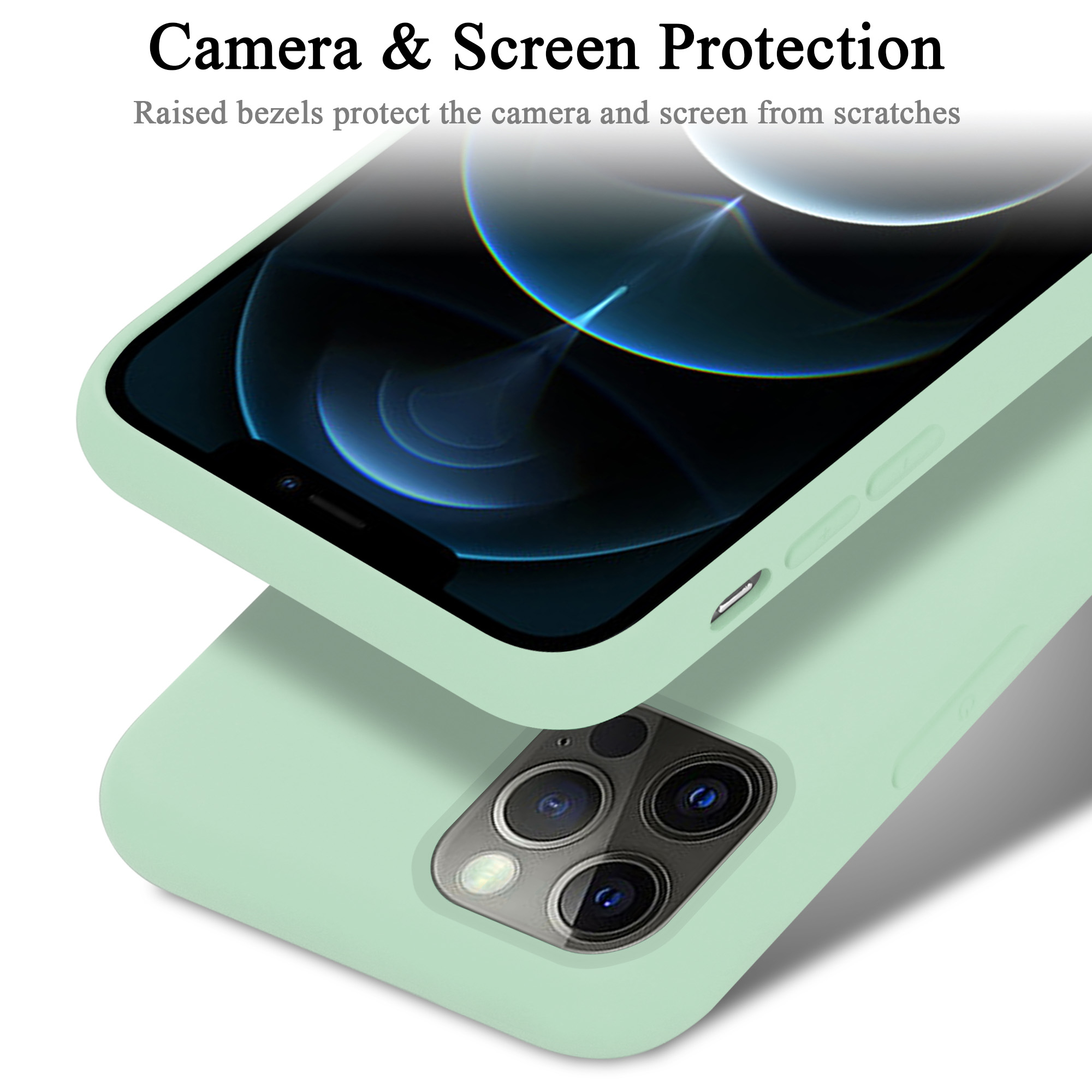 12 Apple, Case Liquid Backcover, CADORABO Hülle GRÜN im HELL iPhone 12 Style, / PRO, Silicone LIQUID