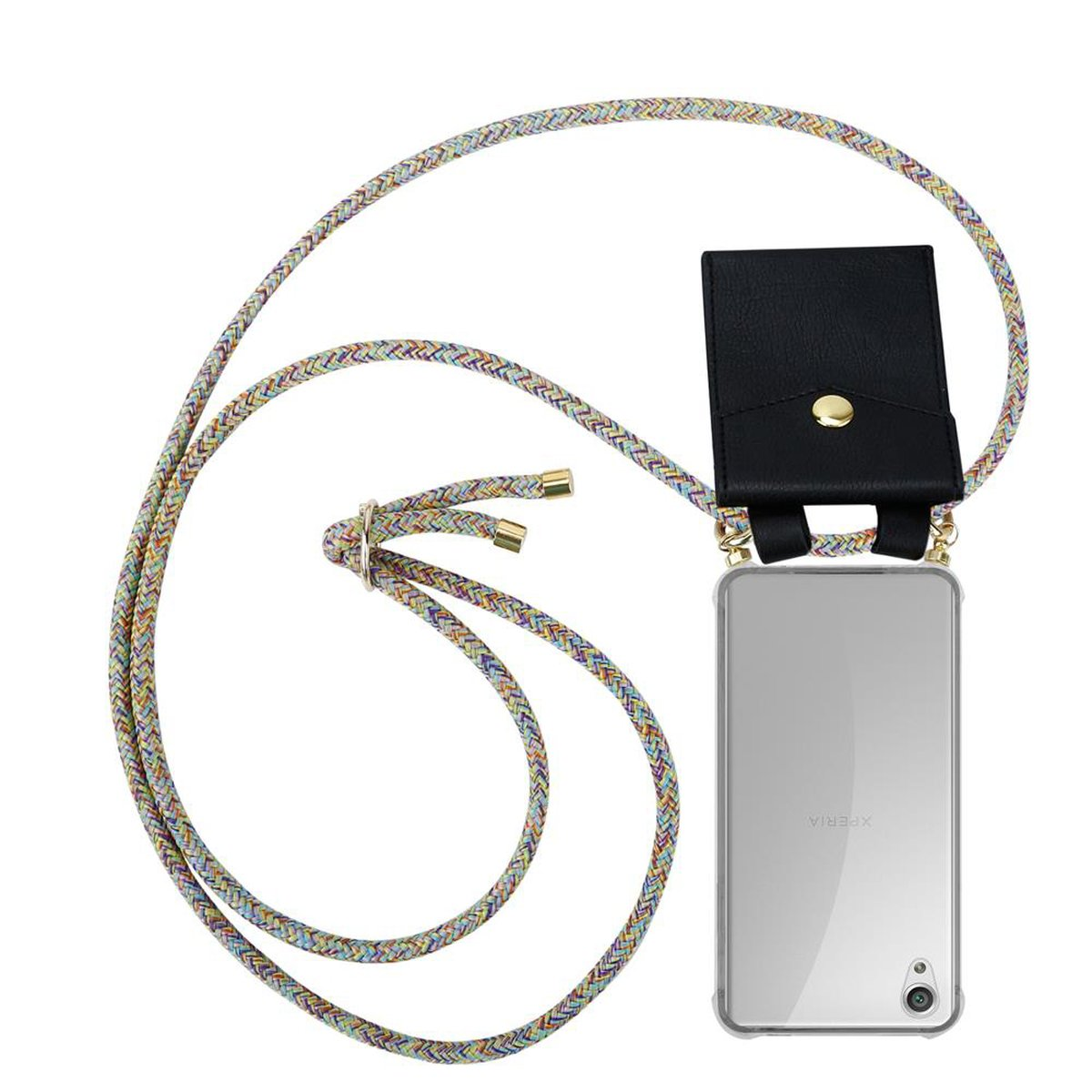CADORABO Handy Kette abnehmbarer RAINBOW und Xperia Hülle, Ringen, Gold Band X, Sony, Kordel mit Backcover