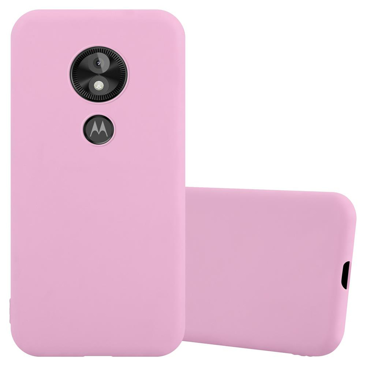 Due custodie per telefono rosa, una in piedi, una sdraiata.