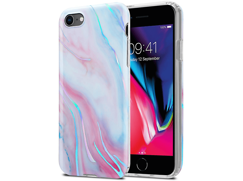 CADORABO Hülle IMD TPU Bunter Marmor, Backcover, Apple, iPhone 7 / 7S / 8 / SE 2020, Weiß Pink Marmor No. 15